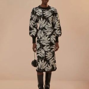 NWT Farm Rio Black Bossa Banana Knit Midi Dress Size XL